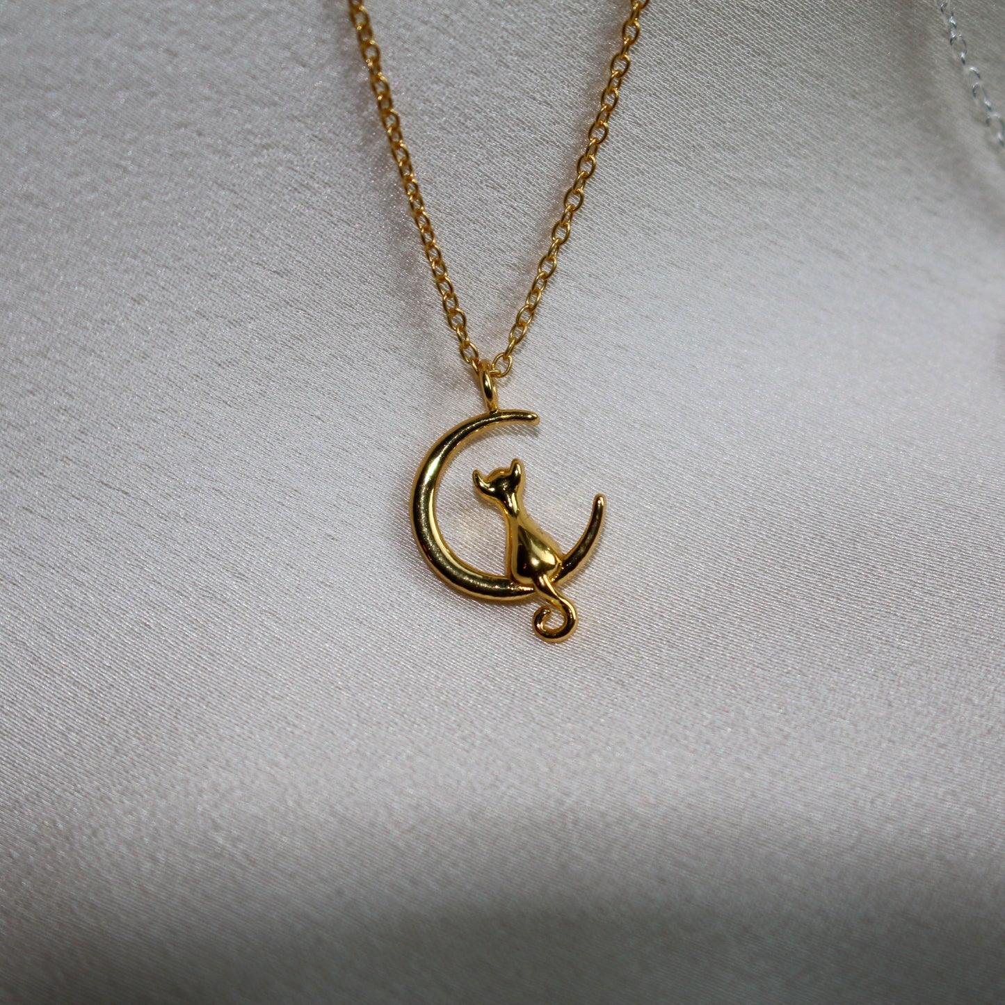 Cat on Crescent Moon Necklace